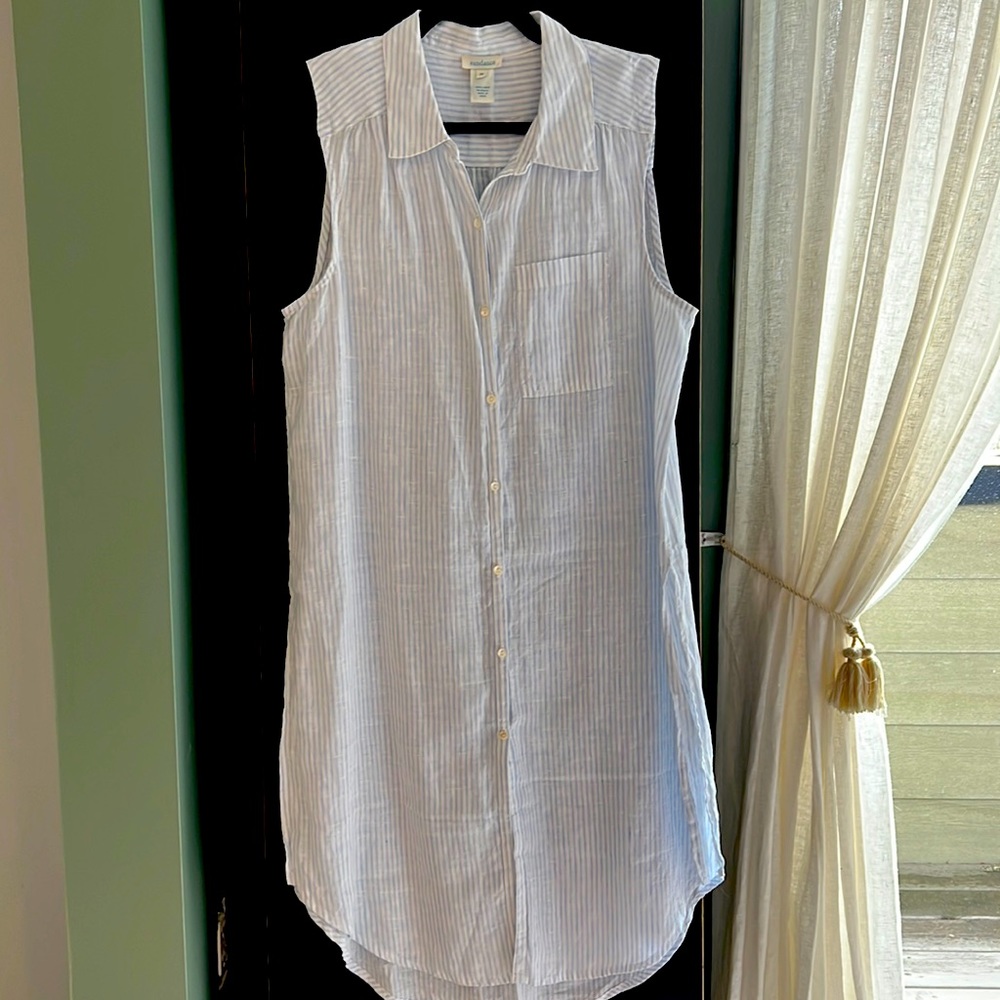 Brand new Sundance Linen striped long button up tunic or cover up